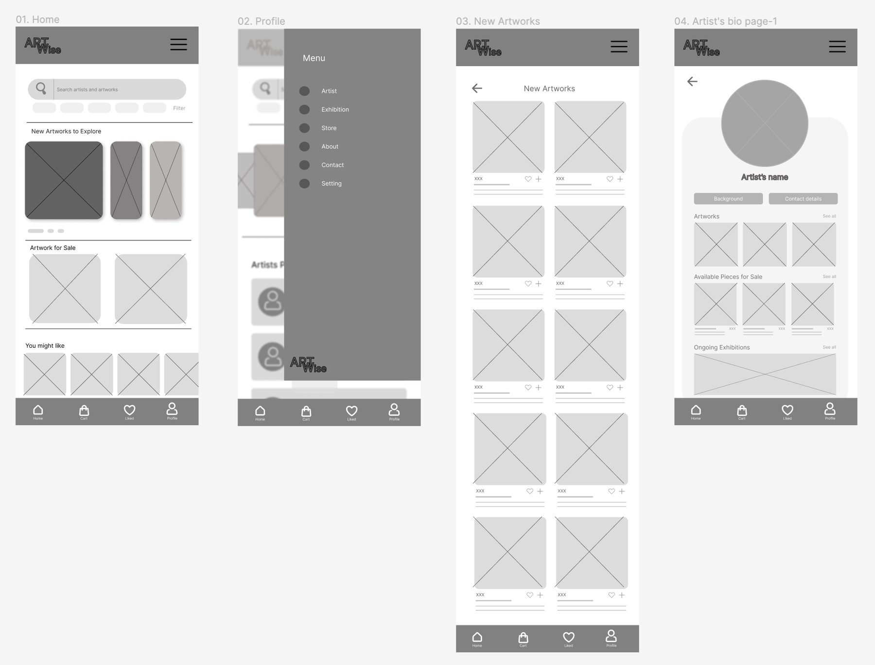 ARTWise early digital wireframes