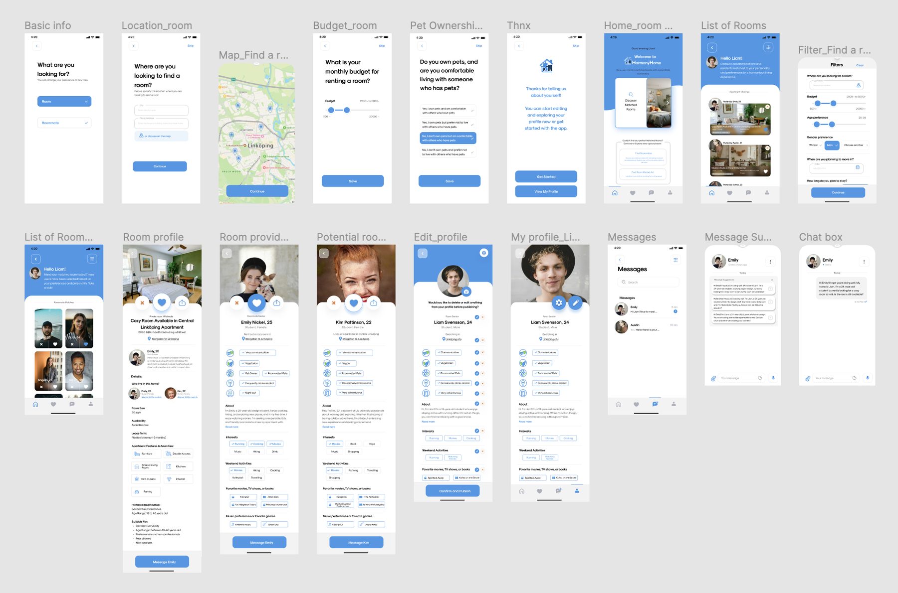 HarmonyHome room search wireframes